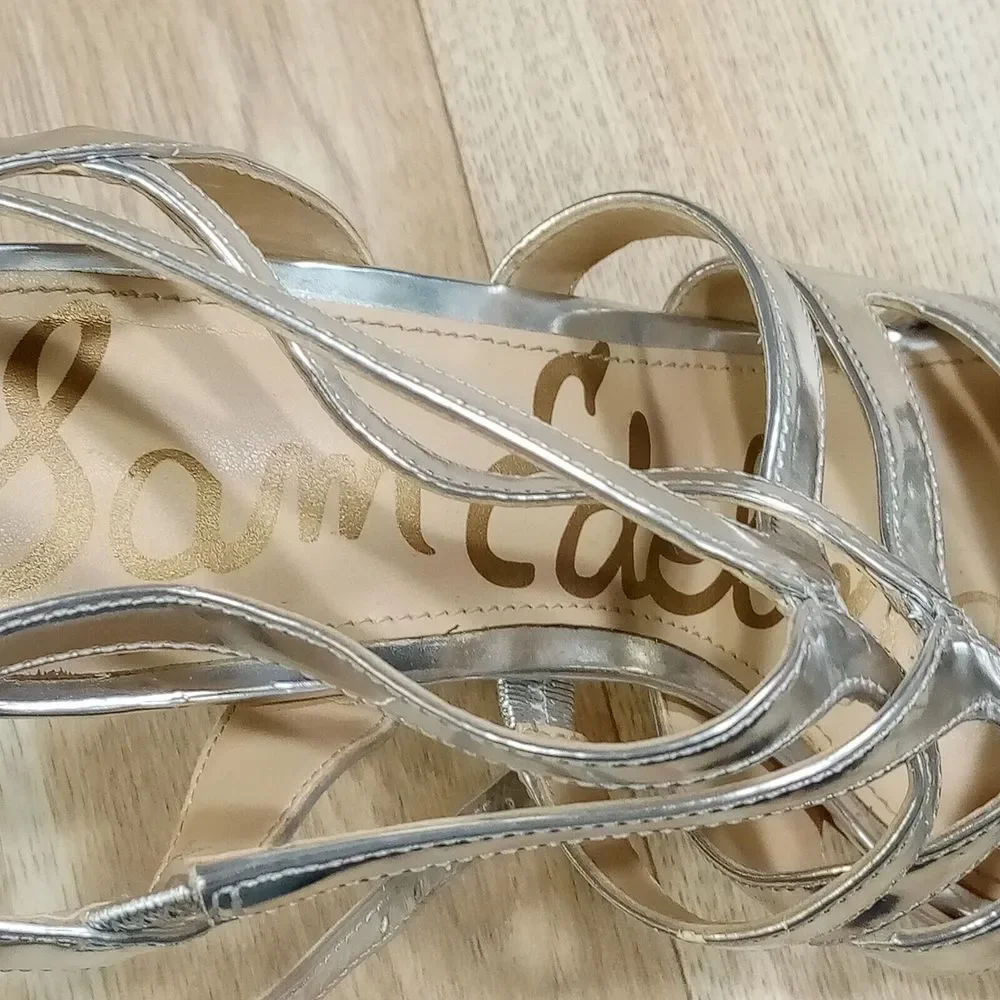 Sam Edelman Aviana Strappy High Heel Sandals‎ Womens Sz 8.5M EU 38.5 Silver